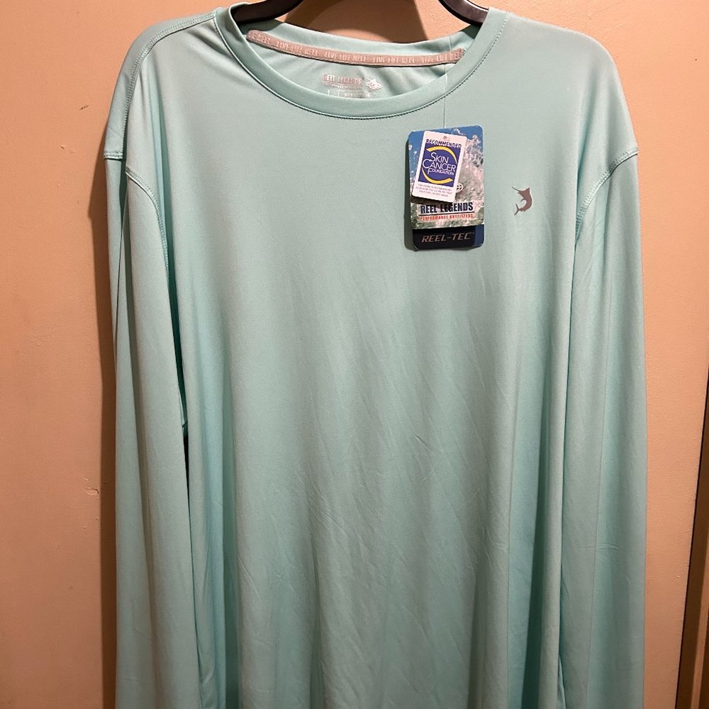 Reel Legends Men's UPF40 Long SLV SZ L Shirt Reel-Tec Featherweight Aqua Sky NEW